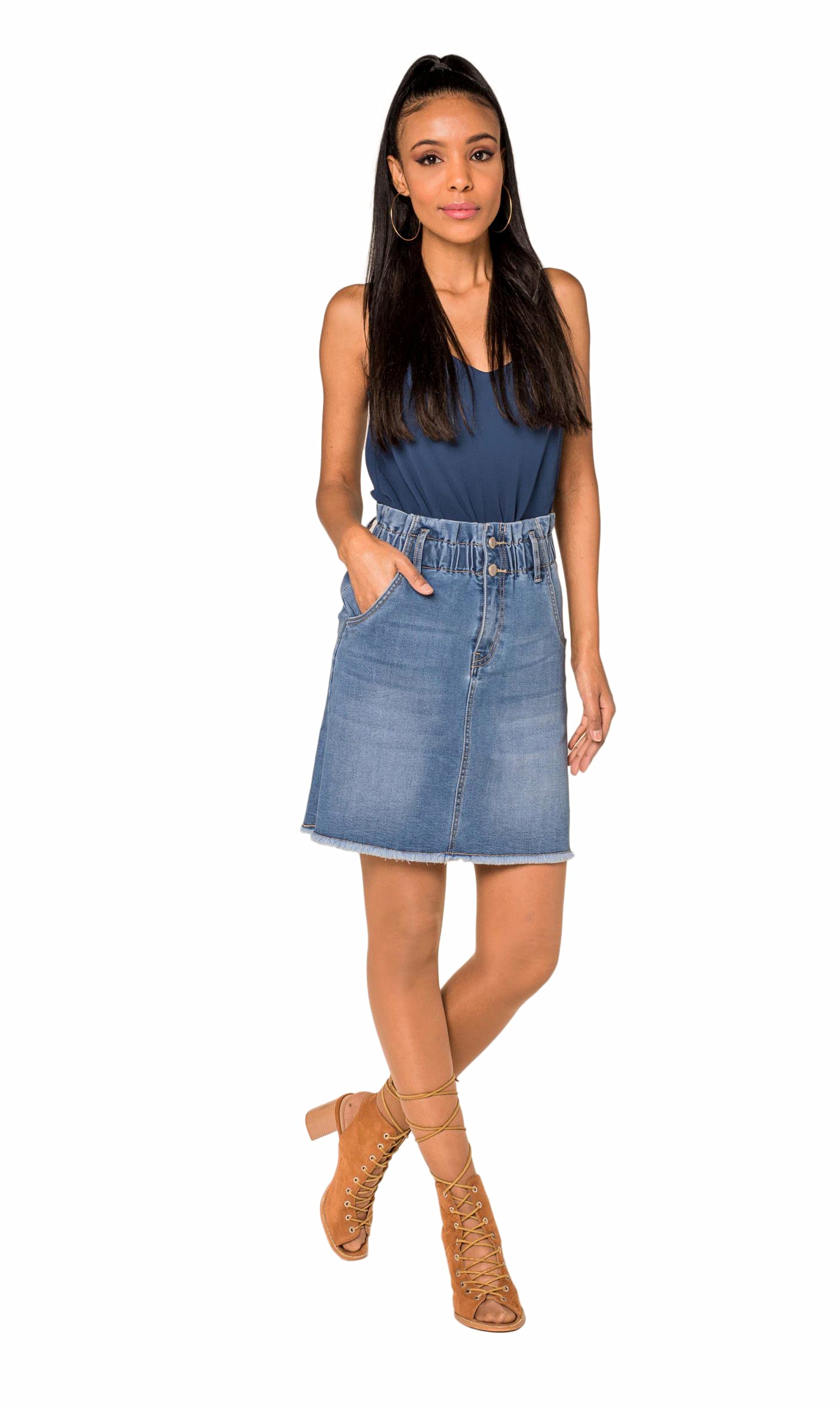 Nina Carter P165 Jupe en jean pour femme Aspect usé