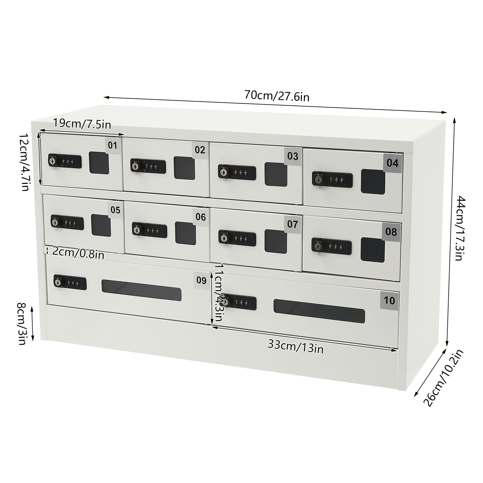 Cellphone Charging Station, 10 Doors Cell Phone Locker, 10-Slots Cellphone Locker with Combination Lock, Cell Phone Locker, Cell Phone Locker with 3 in 1 Charging Ports, for School, Airport, Hotel