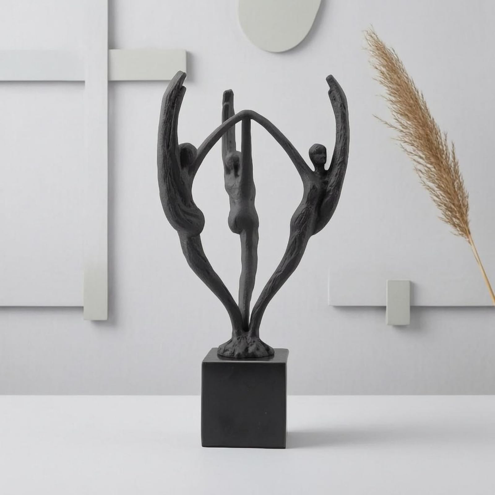 Escultura de Figura Estatua Adorno Contemporáneo Pieza de Diseño con Textura en Hierro Fundido y Peana de Mármol Adecuada para Aparadores Recibidores, Dorado, D Base De Mármol 12 12 34.5cm