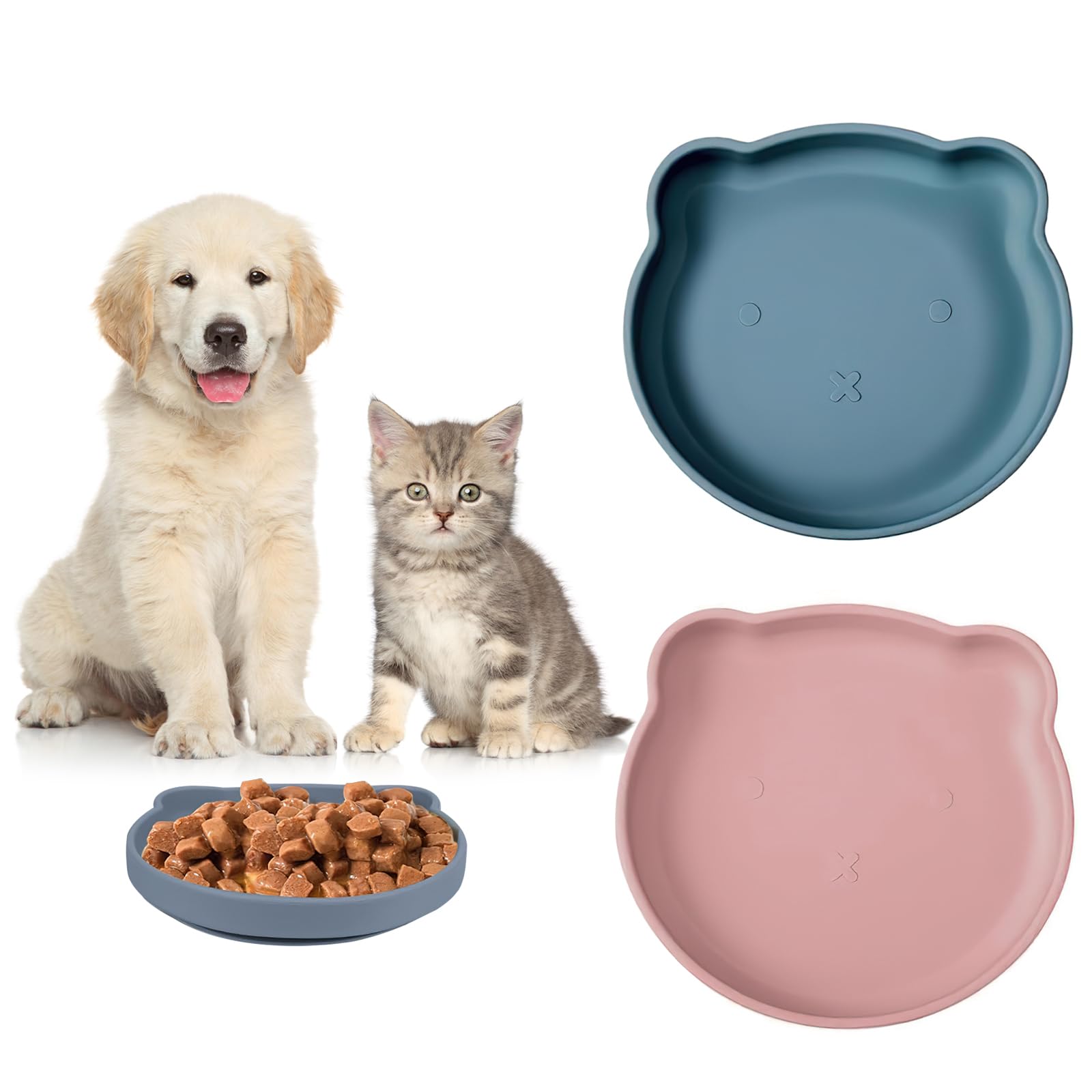 FINEASY 2 comederos para gatos, cuencos de silicona para gatos, planos, anchos, comederos para gatos, comederos para gatos, golosinas para gatos, accesorios para gatos, cuenco para gatos para comida