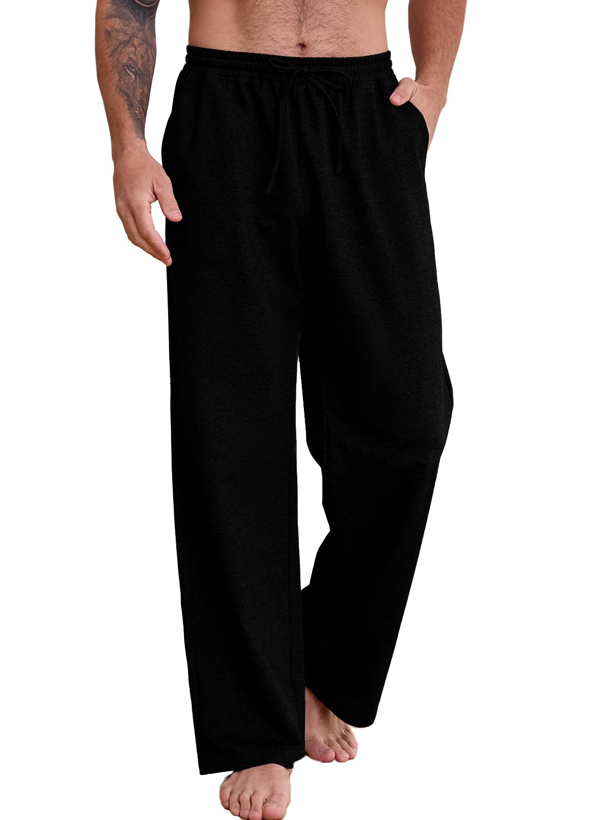 Auxo Mens Cotton Yoga Sweatpants Athletic Lounge Pants Open Bottom Casual Loose Sweat Pants for Men with Pockets
