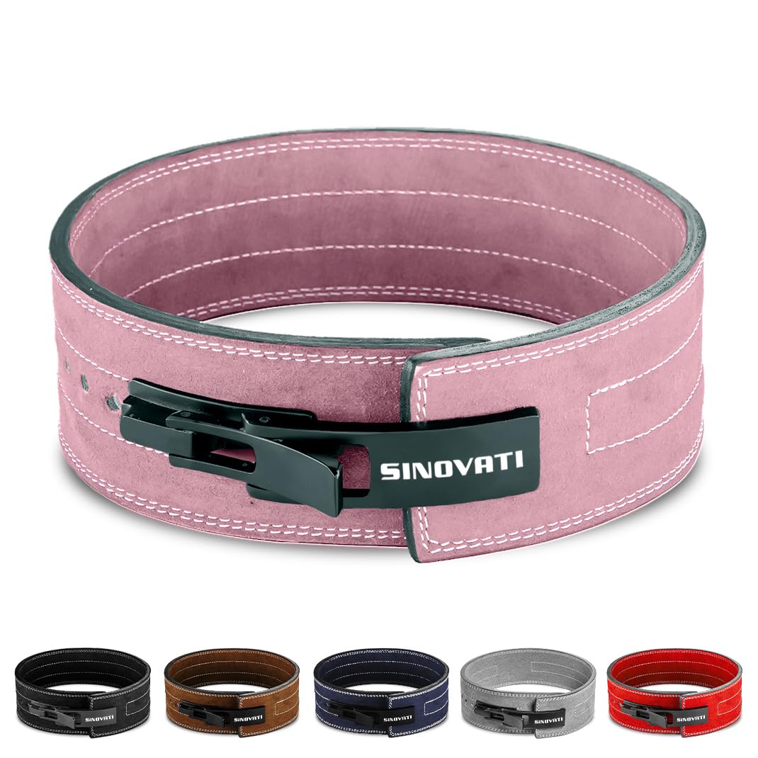 Premium Weightlifting Belt Made of Cowhide Leather with Buckle, Weightlifting Lever Belt for Fitness, Powerlifting, Strength Training, Bodybuilding, with 8.5cm width, Women and Men, Steel pink S โ image 1