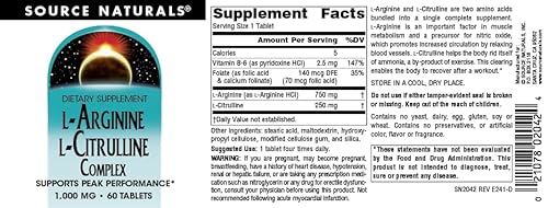 Source Naturals SN2042 L-Arginine L-Citrulline Complex 1000Mg Essential Amino Acid Supplement thumb #3