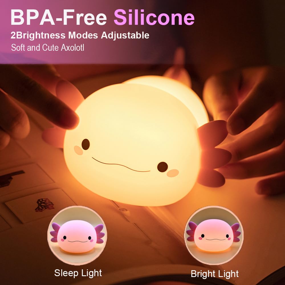 ZhuoZongDZ Axolotl Night Light for Kids, Touch Baby Silicone Lamp,Toddler Night Light for Bedroom,Cute Decor for Girls Bedroom,Cute Gifts Stuff for Boys Girls Baby Children (Pink Axolotl 1)