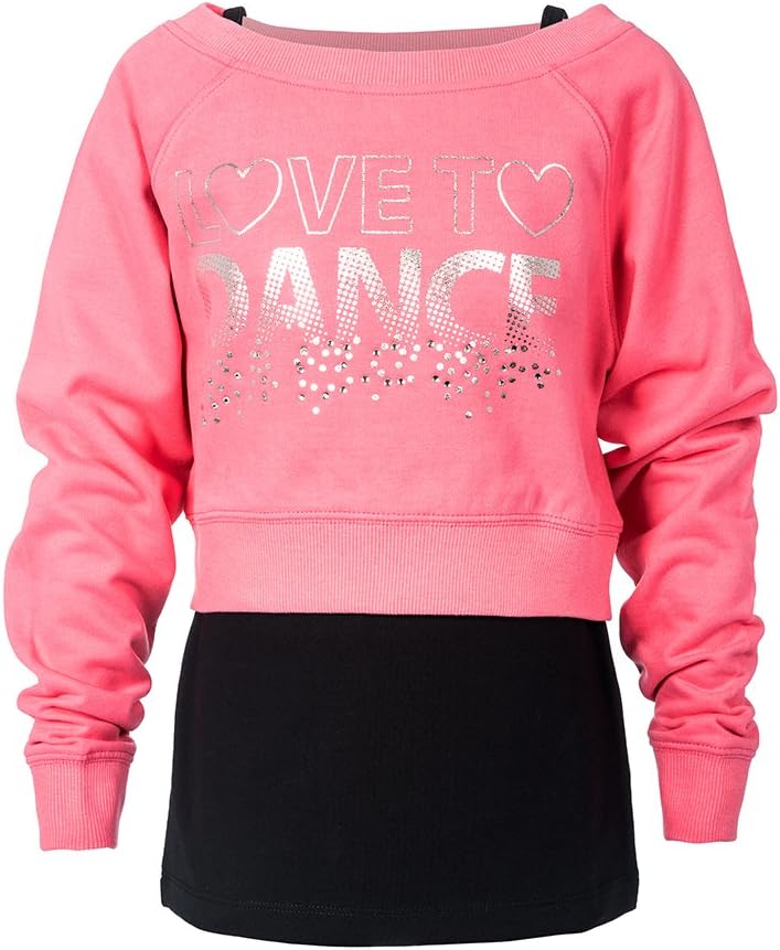 Brody & Co.Girls Dance Sweatshirts Vests Double Layer Tops Diamante Love To Dance Silver Sparkle Logo Gym Workout Play