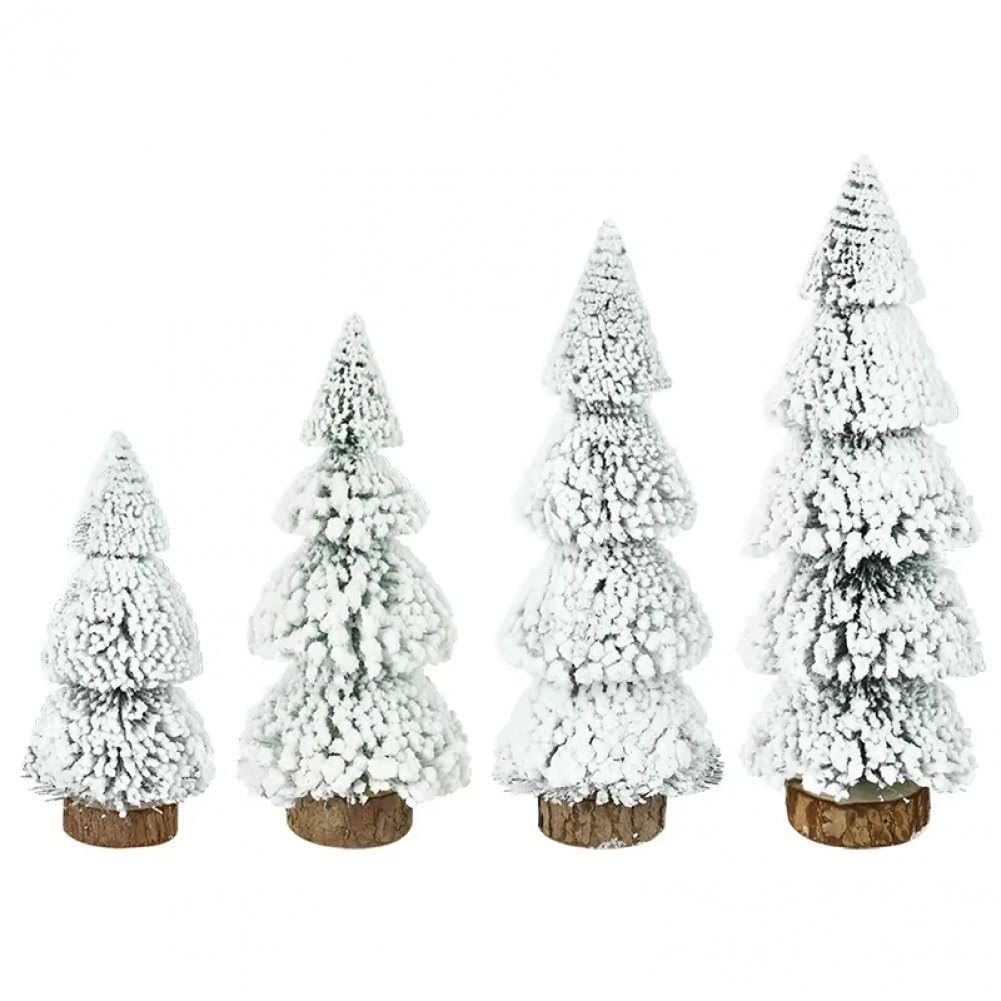 Miniárboles de Navidad nevados con base de madera para decoración de mesa y manualidades