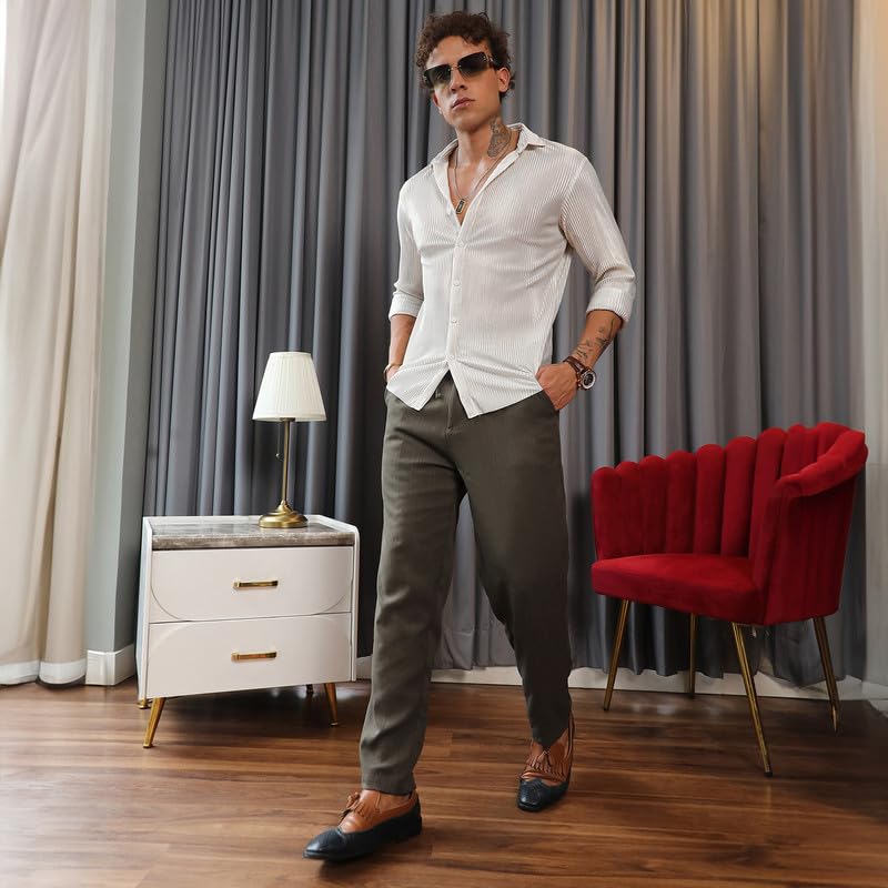Image of CAHOOT Men's Hexagon-Lined Shirt | Casual Wear | Spread Collar | Long Sleeve | Button Closure | Shirt Crafted with Comfort Fit for Everyday Wear