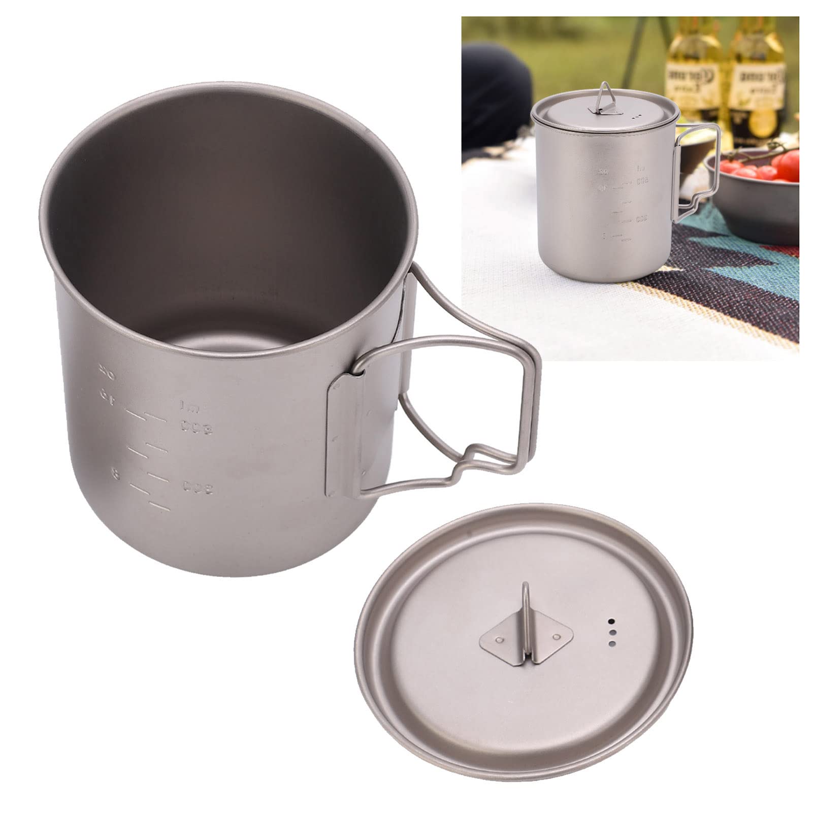 Tazze in titanio AJUNJIIL, per campeggio all'aperto, manici pieghevoli, design portatile, leggere e resistenti, capacità 750 ml, ideali per escursionismo, trekking e viaggi
