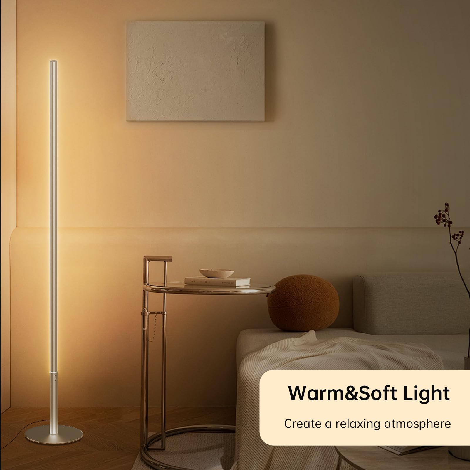 Lampade da Terra per Soggiorno, Moderna Lampada da Terra Dimmerabile Luce Angolare con Telecomando, Regolabili Continuo Colori 2700K-6500K & Luminosità, Lampada da Lettura per Ufficio, 147CM