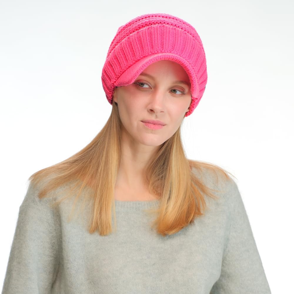 C.C Trendy Warm Oversized Chunky Soft Oversized Ribbed Slouchy Knit Hat with Visor Brim