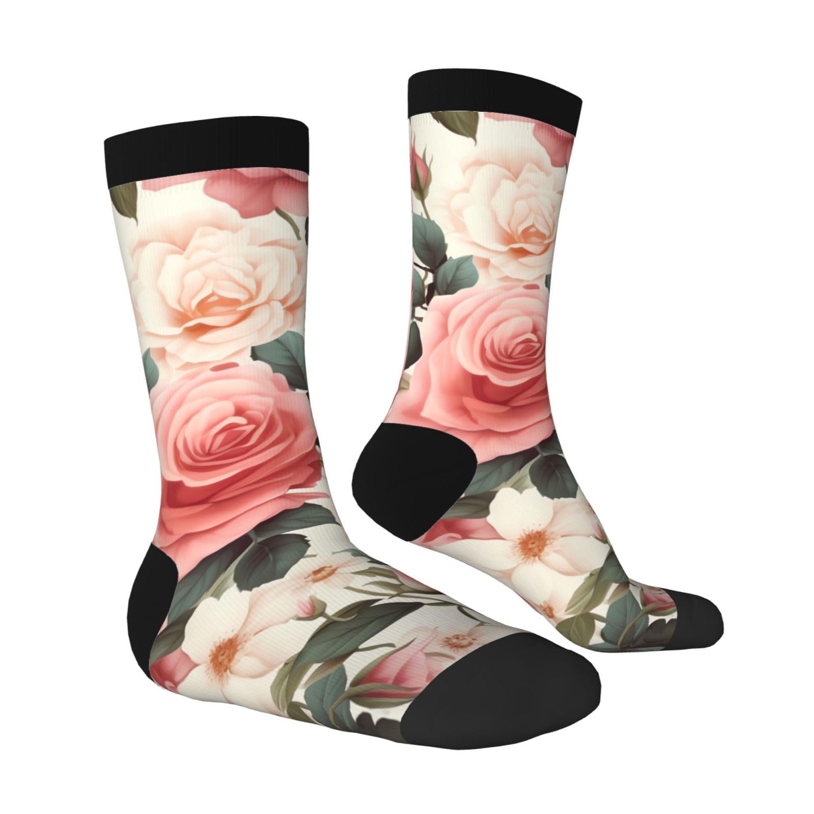 LZQPOEAS Rose Floral Athletic Socks Unisex Cushioned Crew Socks Hiking Running Calf Sock Soft Above Ankle Sock