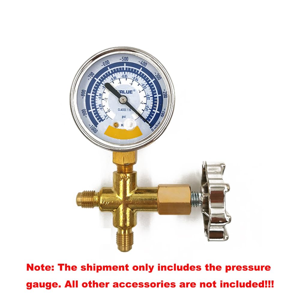 60mm Double échelle Vacuomètre Manomètre Instrument précis de mesure de l'air pour pompe à vide pour la mesure de Air, eau, pétrole Affichage à cadran 0-14psi Connecteur G1/8in（Manomètre uniquement）