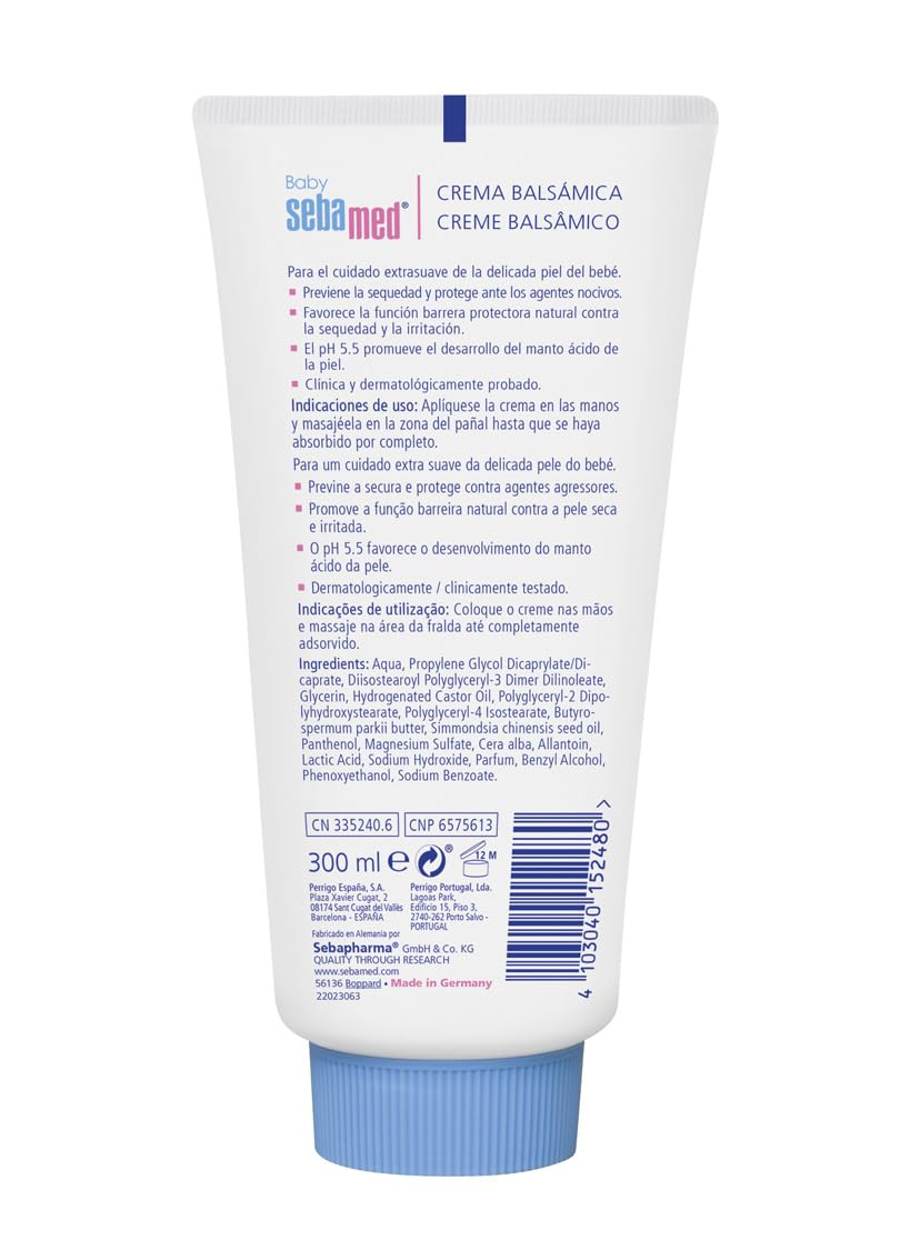 Sebamed Baby Crema Balsámica, con Pantenol para el Cuidado Diario de la Zona del Pañal del Bebé, Piel Delicada