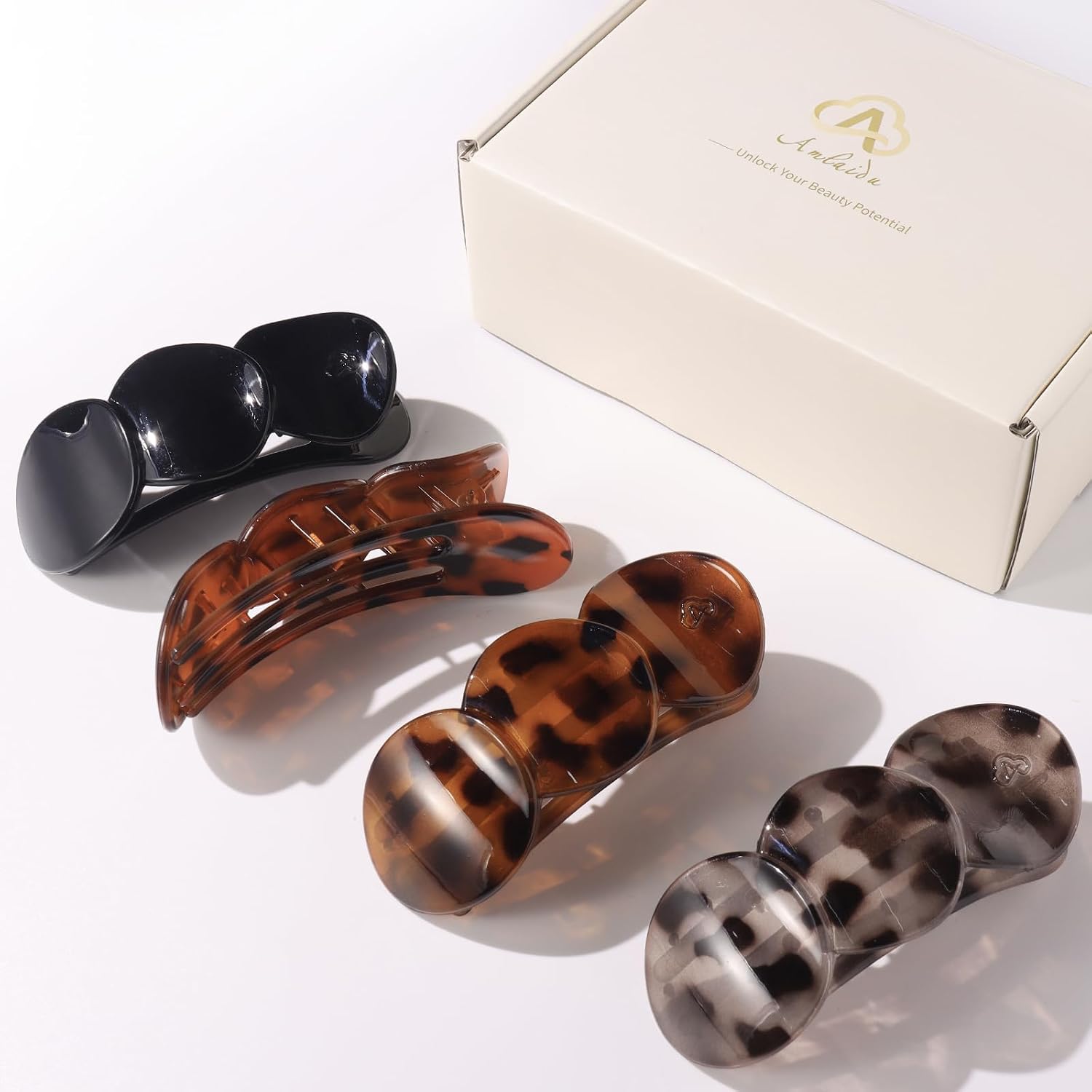 Medium Flat Hair Clips for Women, Claw Clips for Thick Thin Hair | Duckbill Hair Clips Strong Hold for Styling, Non Slip for Driving Yoga Lying Down - Tortoise & Black, 4pcs