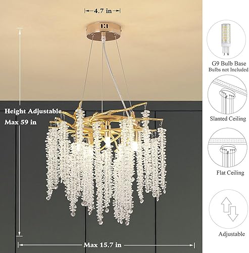 Miniatura 2 de Candelabros de ramas de árbol, de lujo, redondos, de lujo, de cristal, 5 luces, lámpara colgante de techo para comedor, dormitorio, sala de estar,