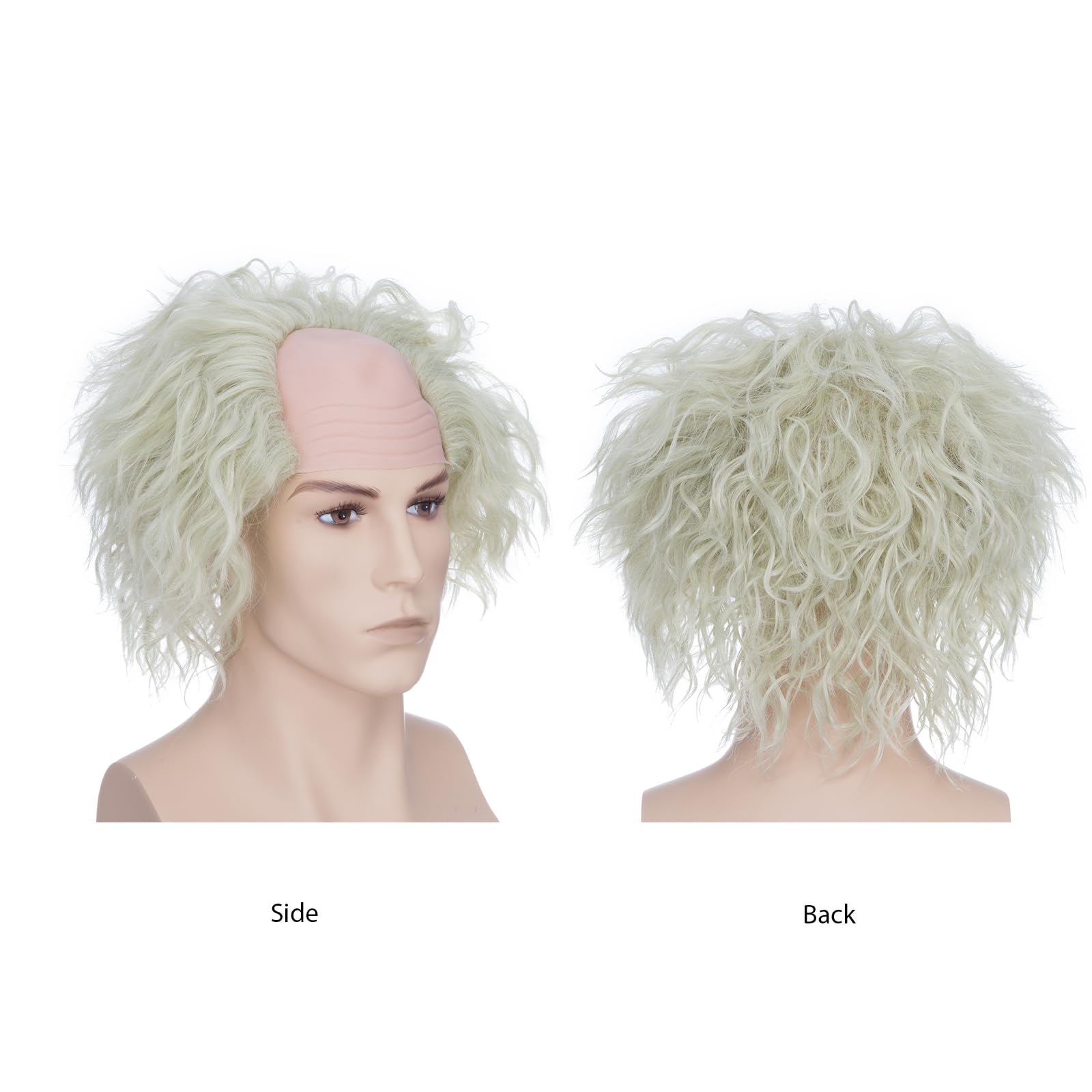 BUYOGET Cosplay Wigs Mens White Blonde Short Curly Wig Mad Scientist Einstein Bald Wig for Halloween Party Movie - Image 2