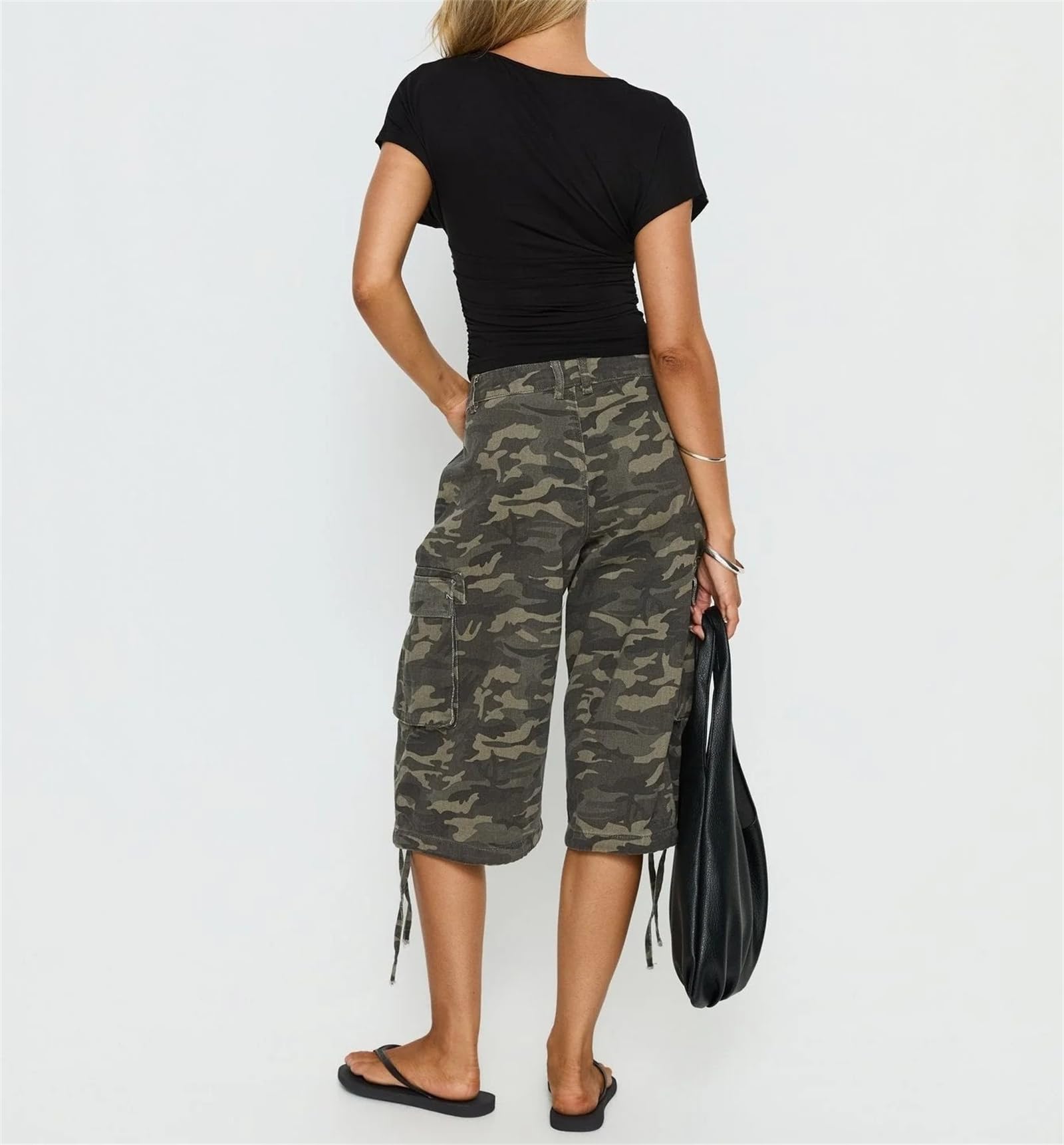 Pantaloncini Cargo in Denim Stile Y2K da Donna | Shorts in denim a vita bassa, stile casual hip-hop con coulisse, ideali per uscire o per un look streetwear; dotati di tasche