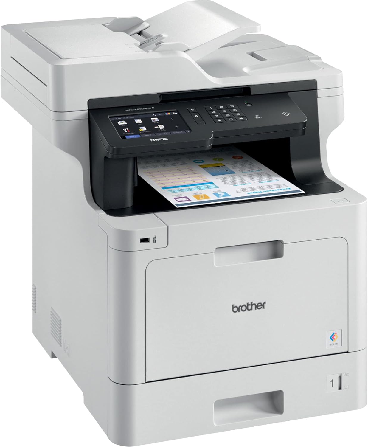 Brother MFC-L8900CDWA Wireless All-in-One Color Laser Printer for Office, Green - Print Copy Scan Fax - 33 ppm, 2400 x 600 dpi, 5" Touchscreen LED, Auto Duplex Printing, 70-Sheet ADF, Printer Cable