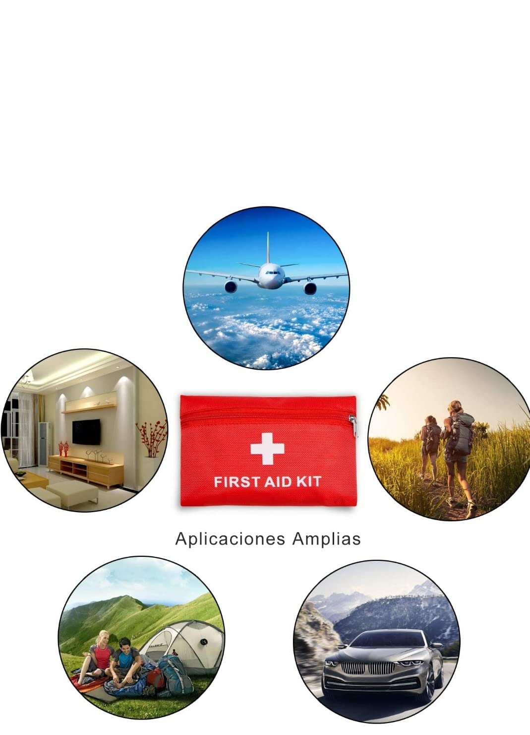 Botiquín de primeros auxilios, botiquin de 50 piezas de artículos diferentes botiquín homologado para Coche hogar Camping Caza Viajes Aire Libre senderismo acampar muy completo. (1)