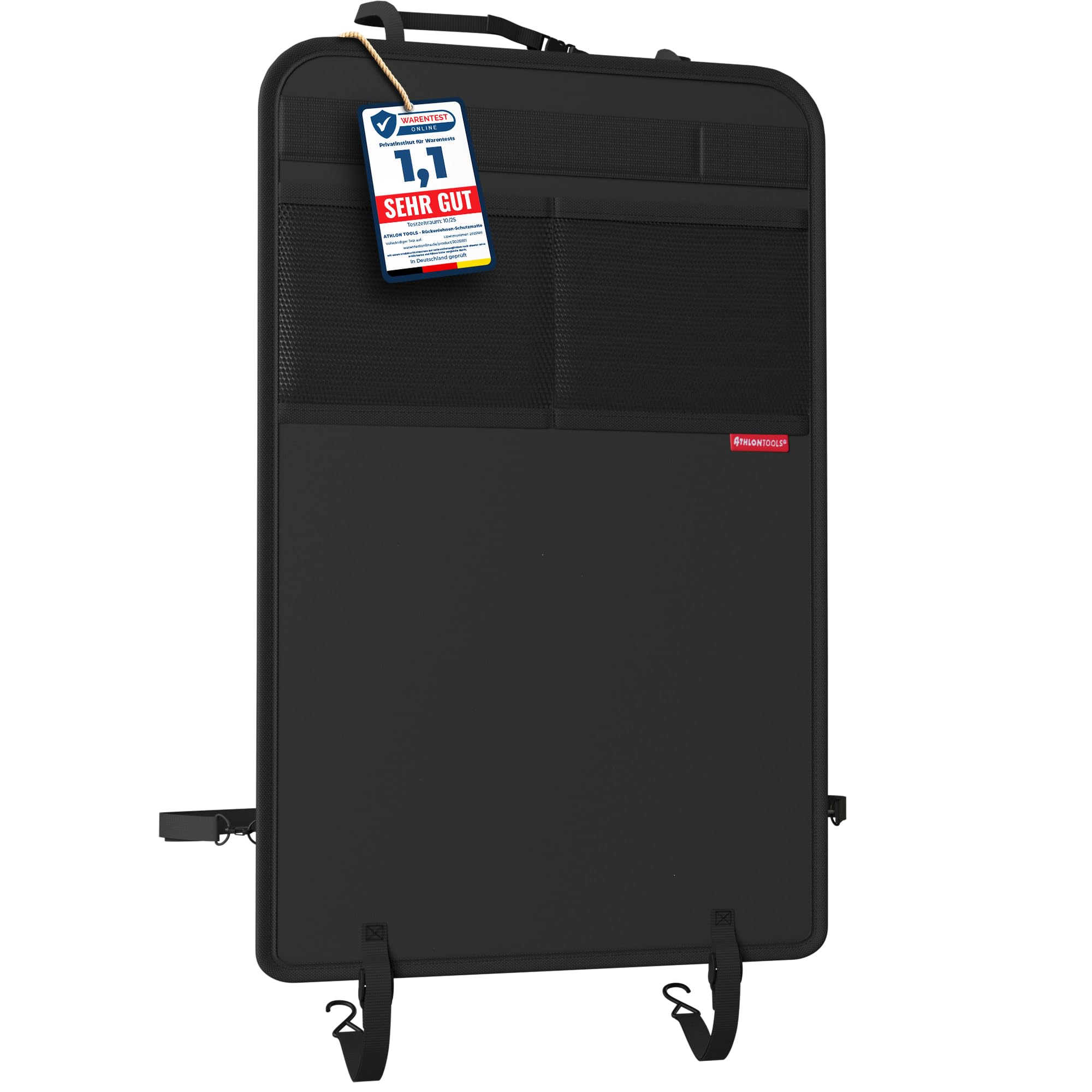 ATHLON TOOLS Rückenlehnen-Schutzmatte beschichtet, Rückenlehnenschutz Auto Kick-Matte, verstärkt - mit Netztaschen - schmutzabweisend, pflegeleicht und wasserabweisend