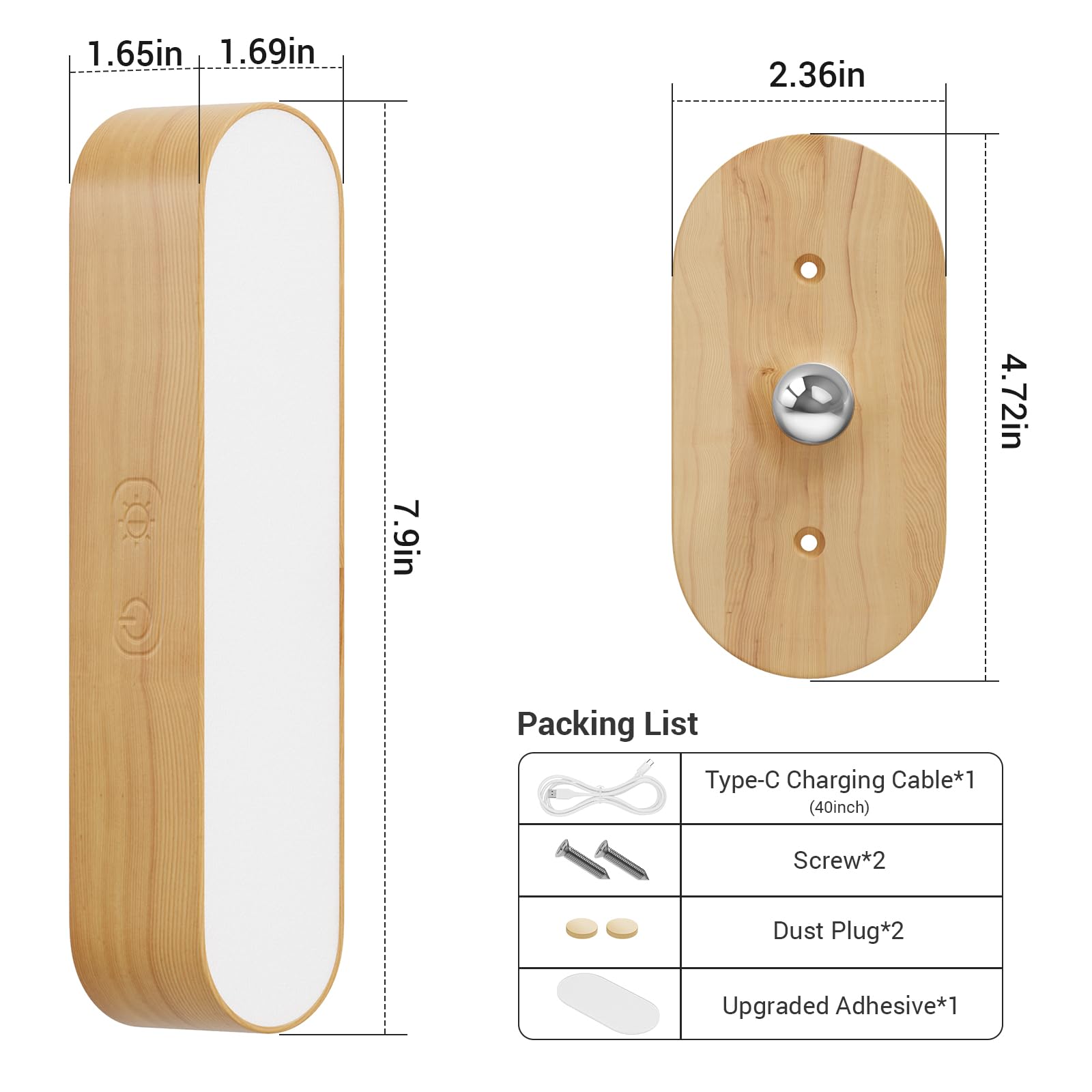 Hensam Wandleuchte für den Innenbereich, LED-Wandleuchte, kabellos, wiederaufladbar, dimmbar, Nachttischlampe, berührungsempfindlich, 5 Farbtemperaturen, drehbar, um 360 °, Wandlicht für Schlafzimmer,