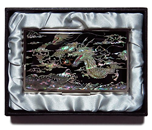 MADDesign Mother of Pearl Dragon Black Business Card Case Id Holder Travel Wallet4