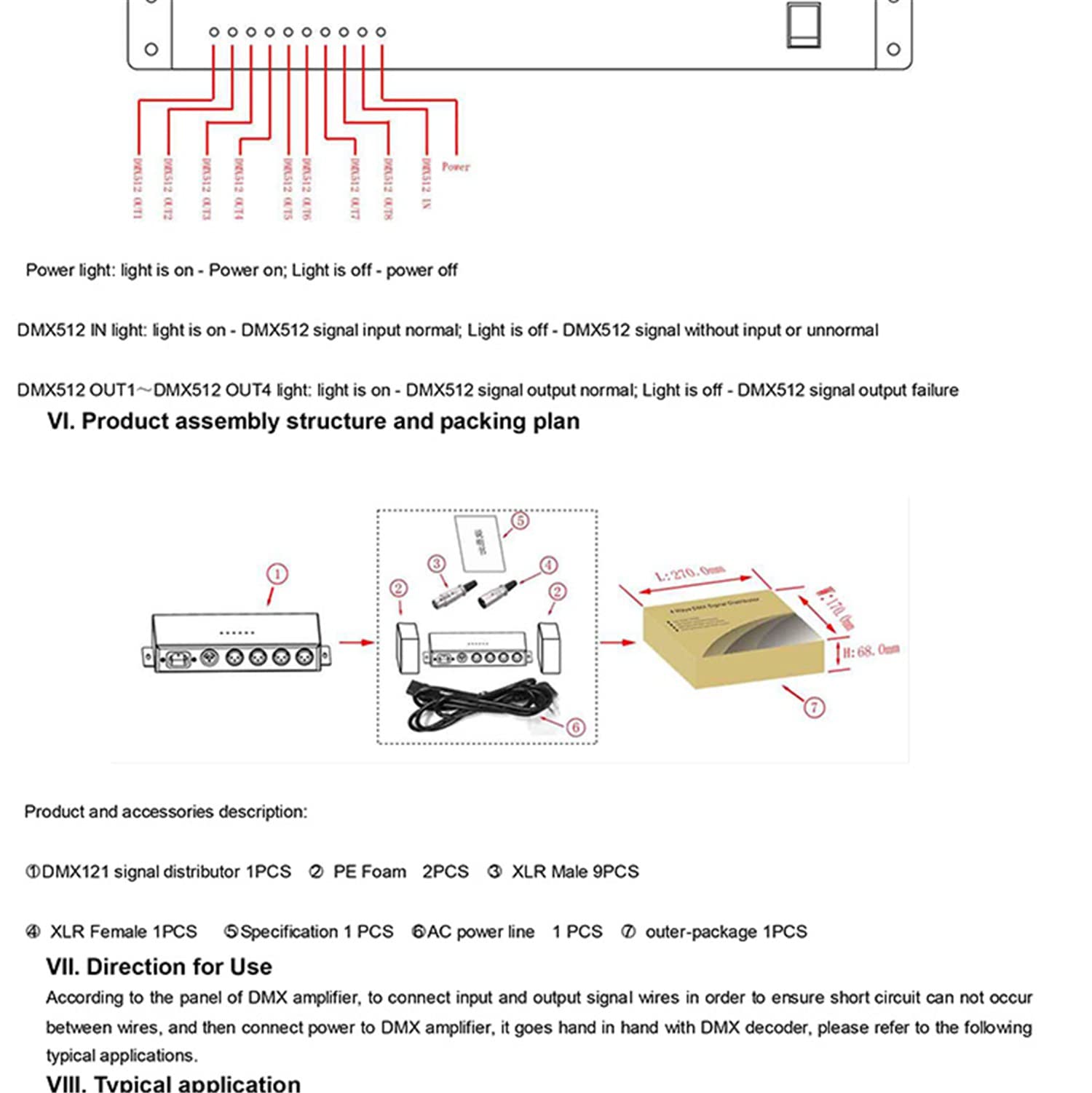 Controller per luci da palcoscenico professionale DMX512 Splitter per amplificatore di segnale luminoso Distributore DMX a 8 vie per apparecchiature da palcoscenico