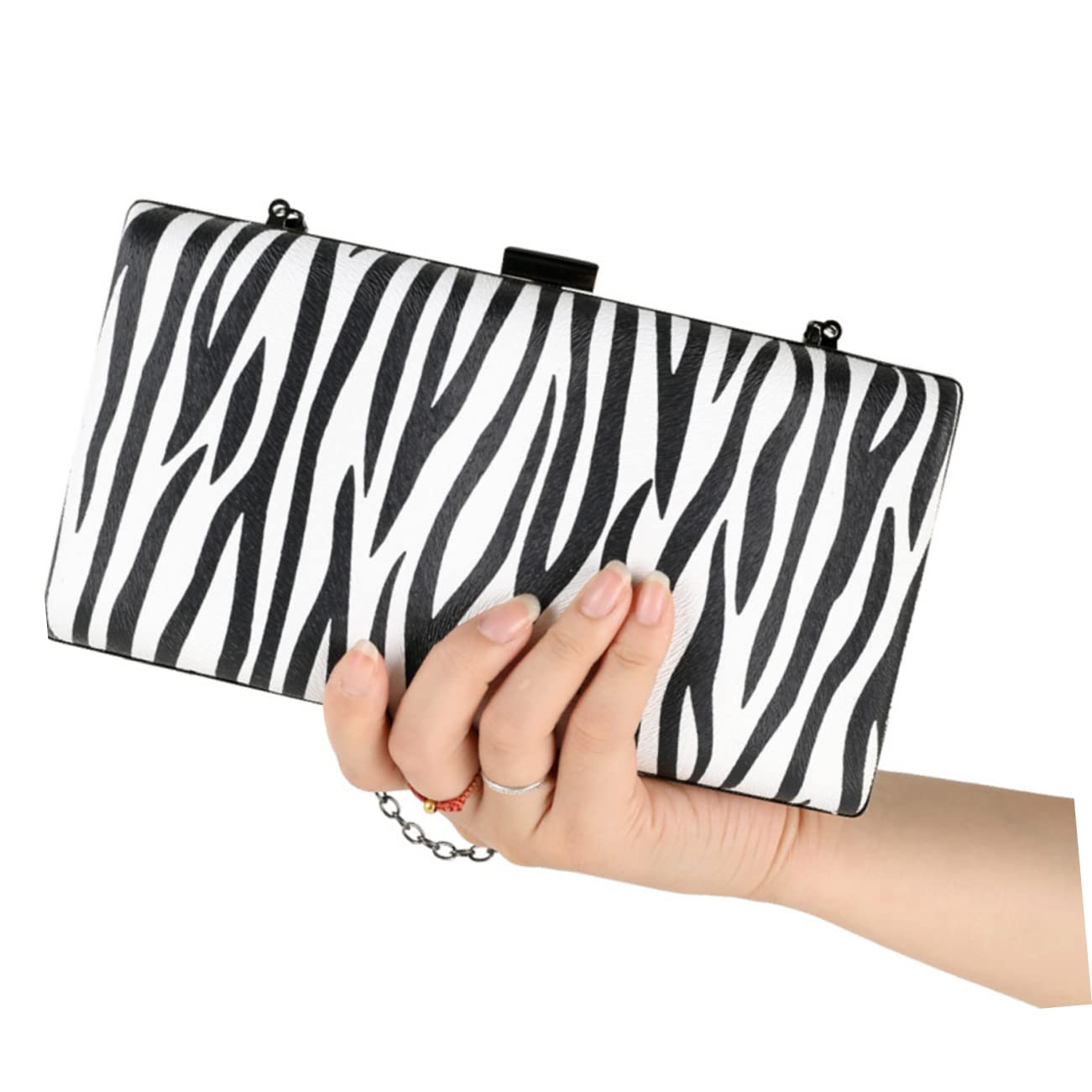 Gatuida Bolso de Fiesta de Rayas de Cebra en Pu Negro Elegante
