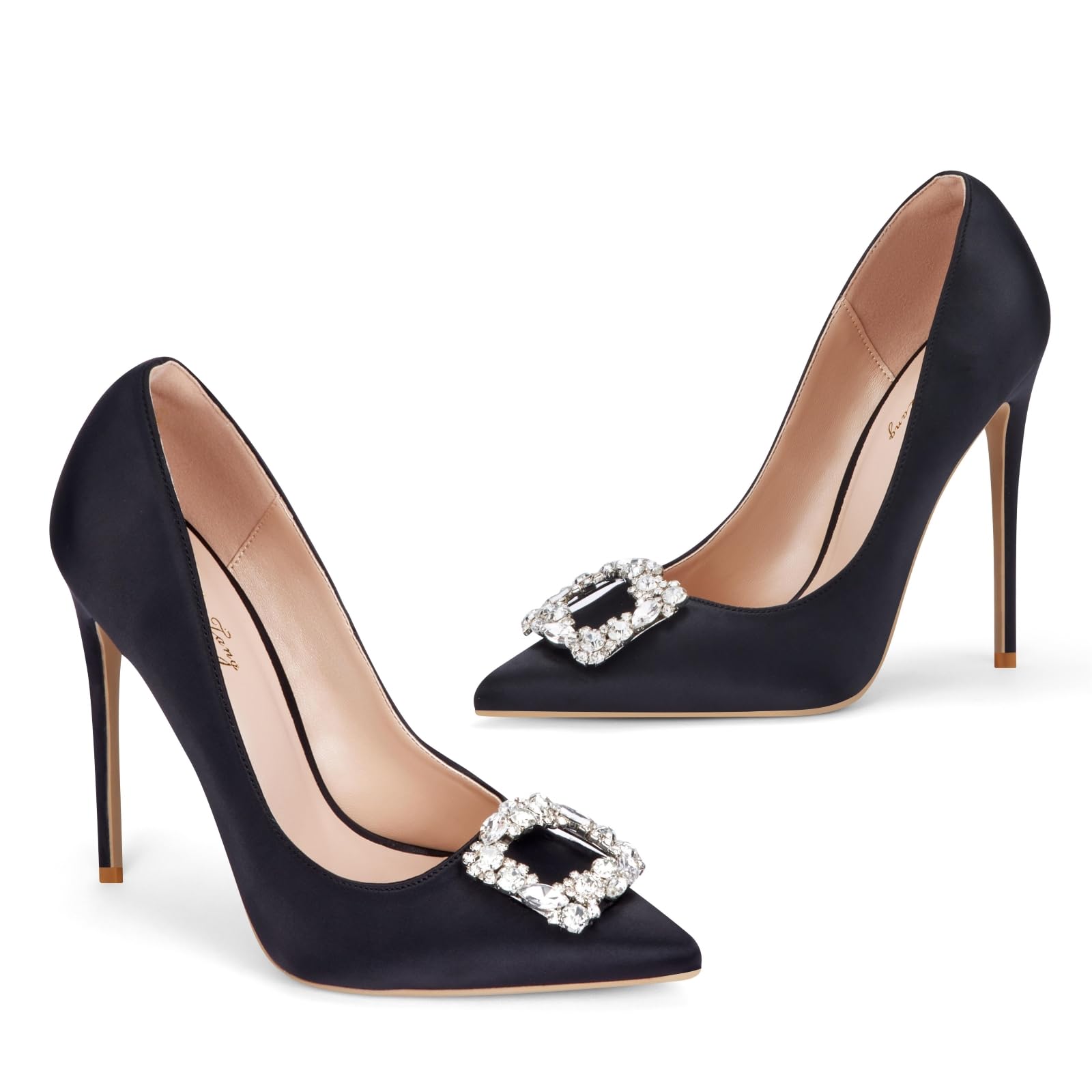 Zhabtuc Donna Décolleté Spillo 12cm Strass Glitter Raso Punta Chiusa Sposa Festa,36-42 EU