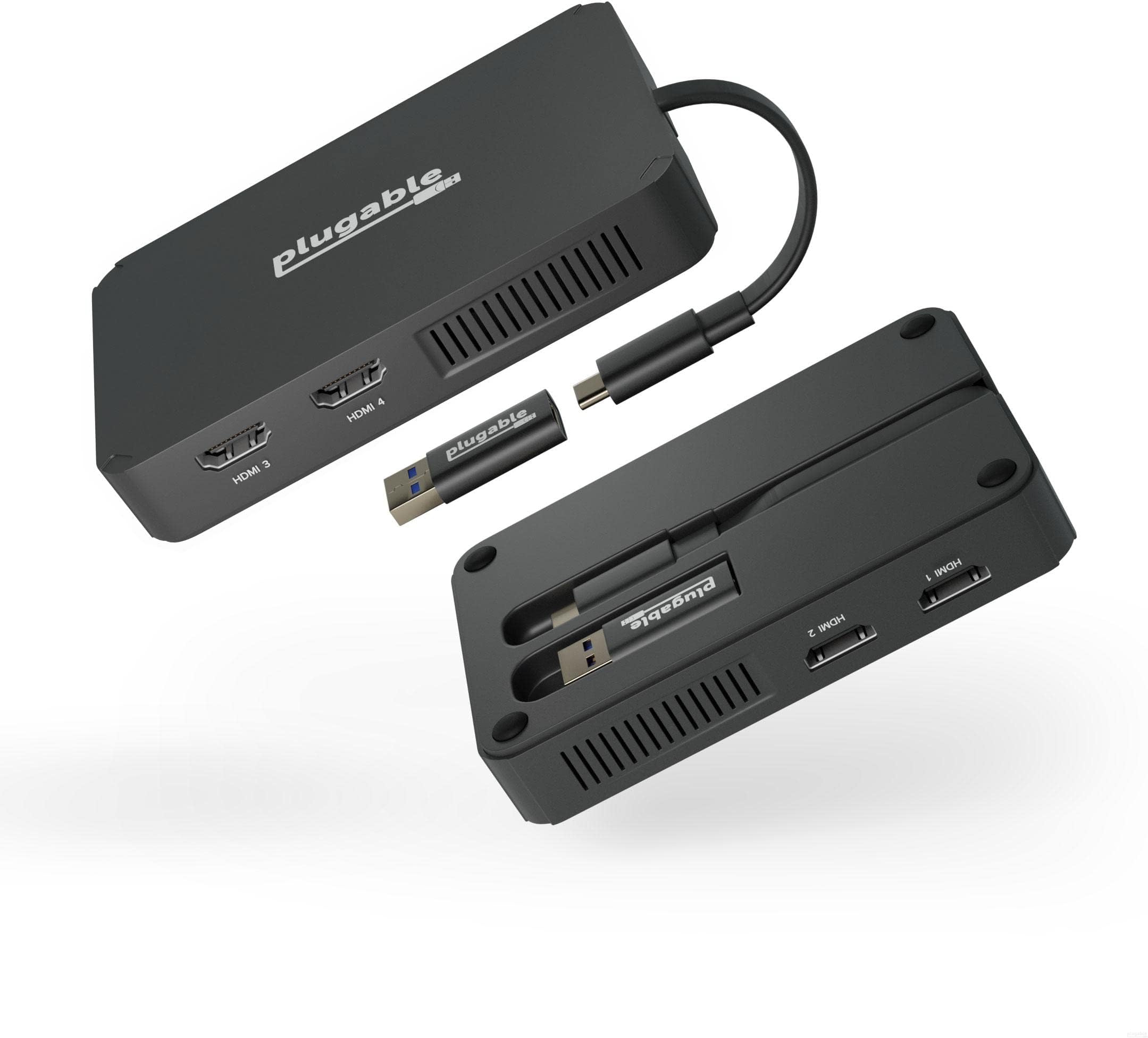 Plugable 4 HDMI Multi Monitor Adapter, USB 3.0 or USB C to HDMI Adapter, Compatible with Windows and Mac, Quad Adapter Supports 1920x1080@60Hz