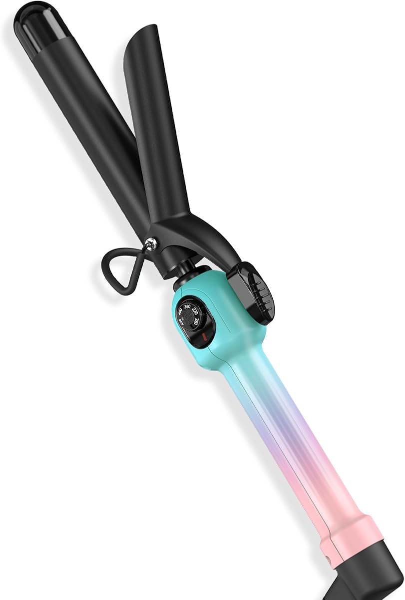 Professional 1 Inch Curling Iron with Clamp, Hair Curler with Temp Dial 280-450°F, Ceramic Coating for Long-Lasting Curls & Easy Styling, Dual Voltage 100-240V