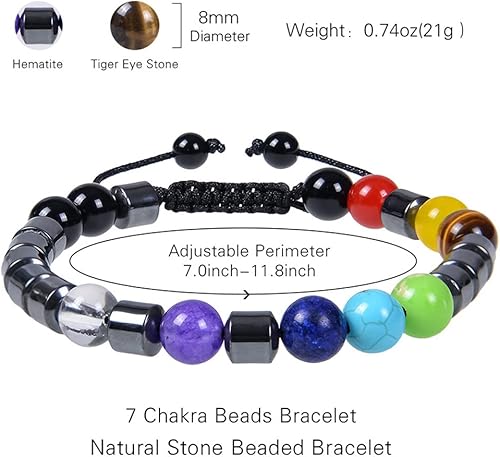 Miniatura 4 de Brazalete GelConnie de piedras de lava, 7 chakras, 0.32 pulgadas, piedra natural, para curación, alivio del estrés, yoga, ansiedad, aromaterapia,