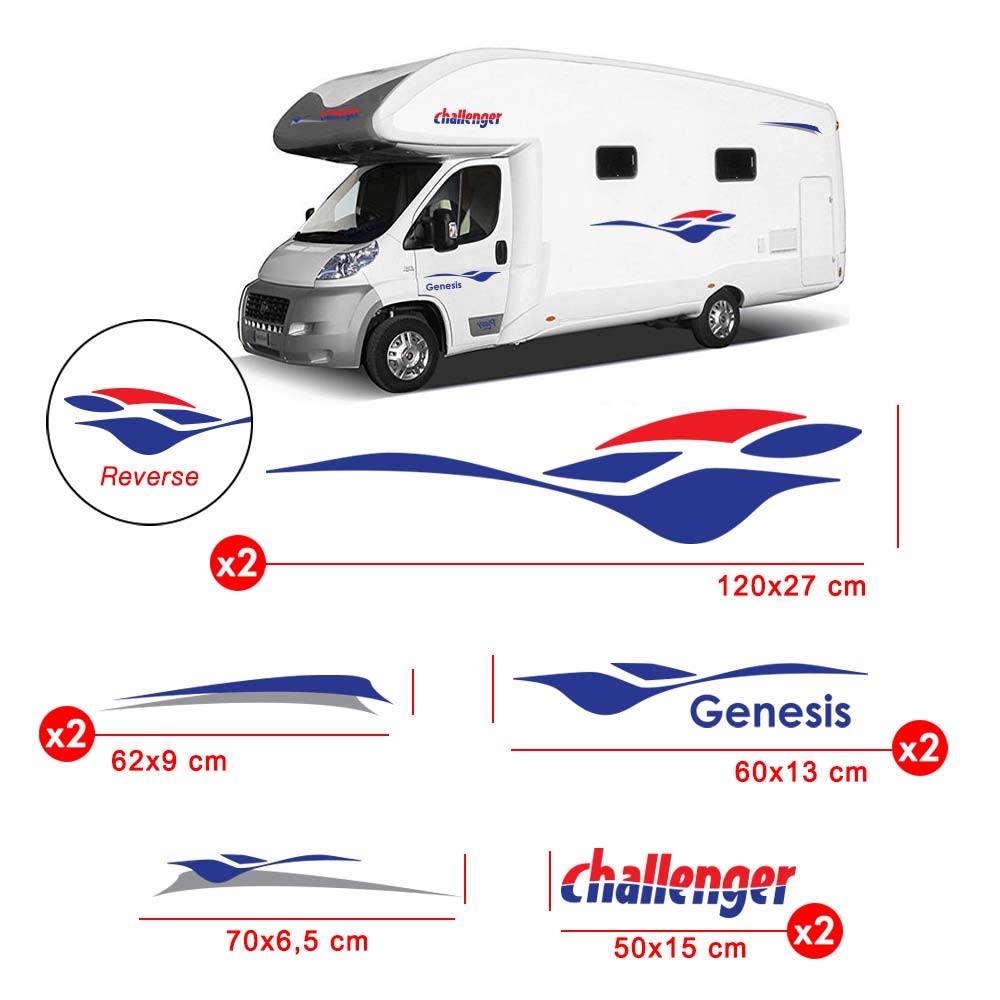 Adesivo Challenger Curve per Camper in Vinile prespaziato - Kit 9 Adesivi componibili
