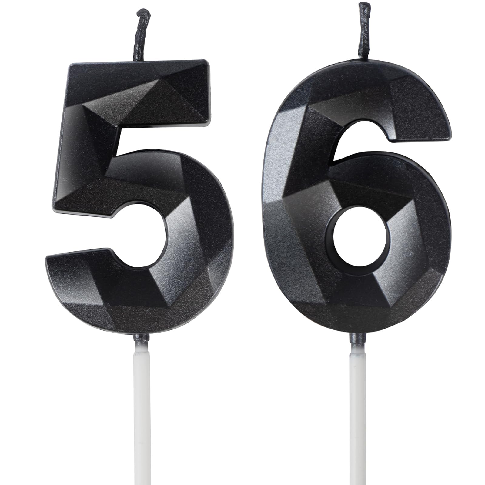 Geburtstagskerzen Zahl 56 Schwarz - 3D Schwarze Kerzen zum 56 Geburtstagsdeko (Nummer 56 Kerze, Tortenkerzen) Geburtstagsparty, Feier