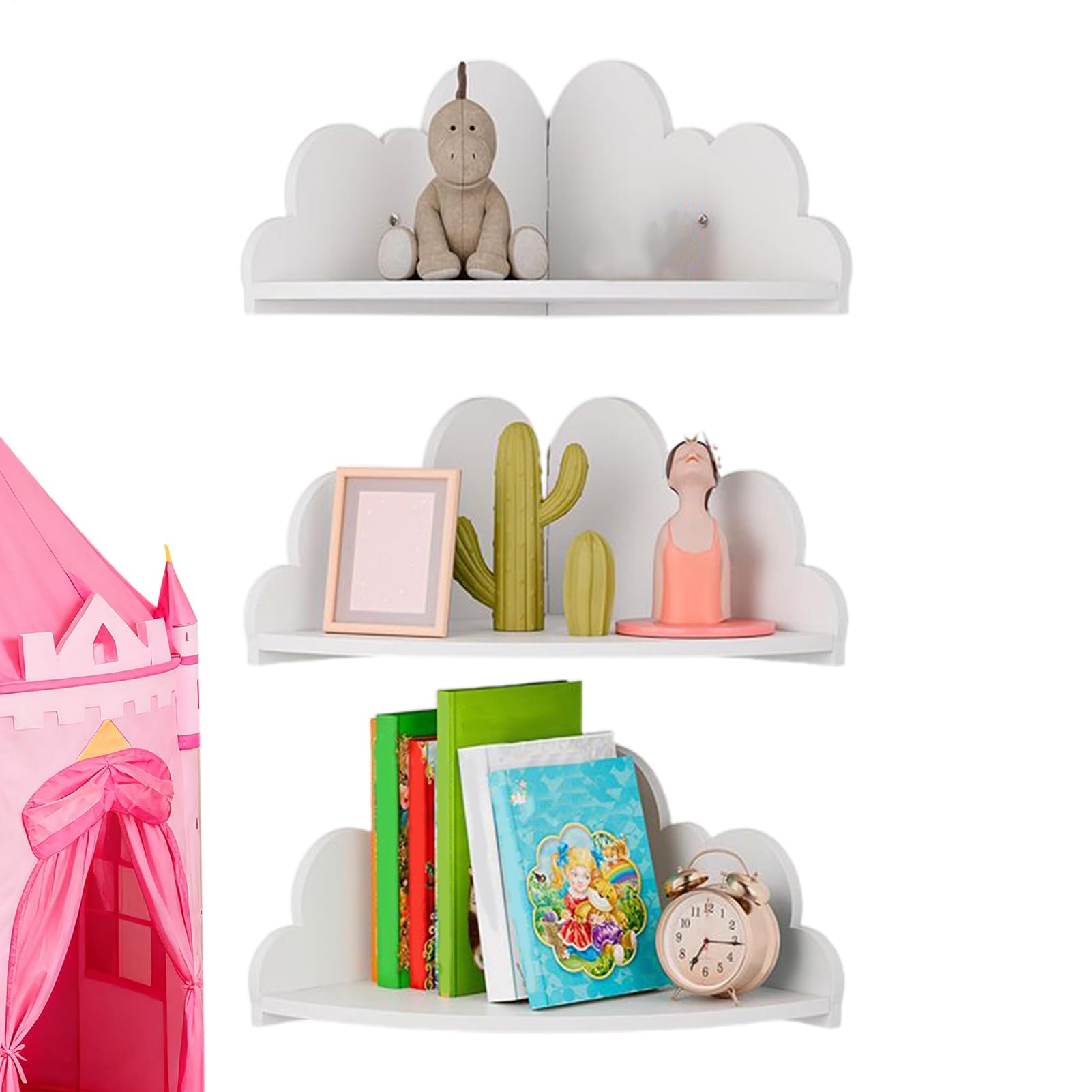 Corner Shelf, Cloud Wall Bookshelf Home Decor,Wooden Corner Rack Display Shelves - for Bedroom Living Room Bathroom Office Kindergarten Playroom Small Spaces