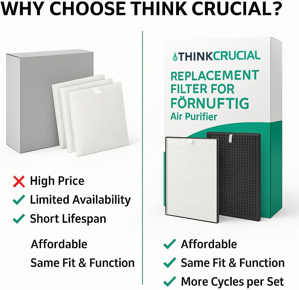 Think Crucial Replacement Filter Set – Compatible with IKEA® FÖRNUFTIG Air Purifier (Replaces Article #10461944 & #40487283) – 1 Particle Filter + 1 Carbon Layer – Easy to Install