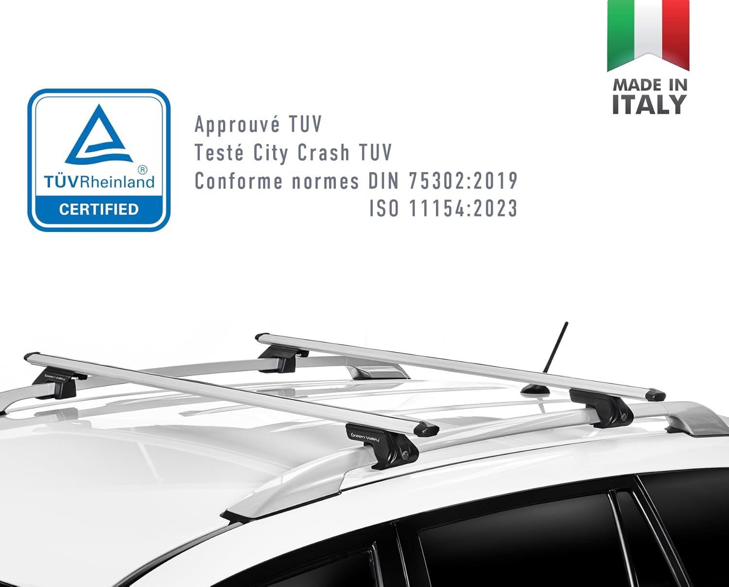 TÜV Rheinland Certified logo and 'Made in Italy' stamp