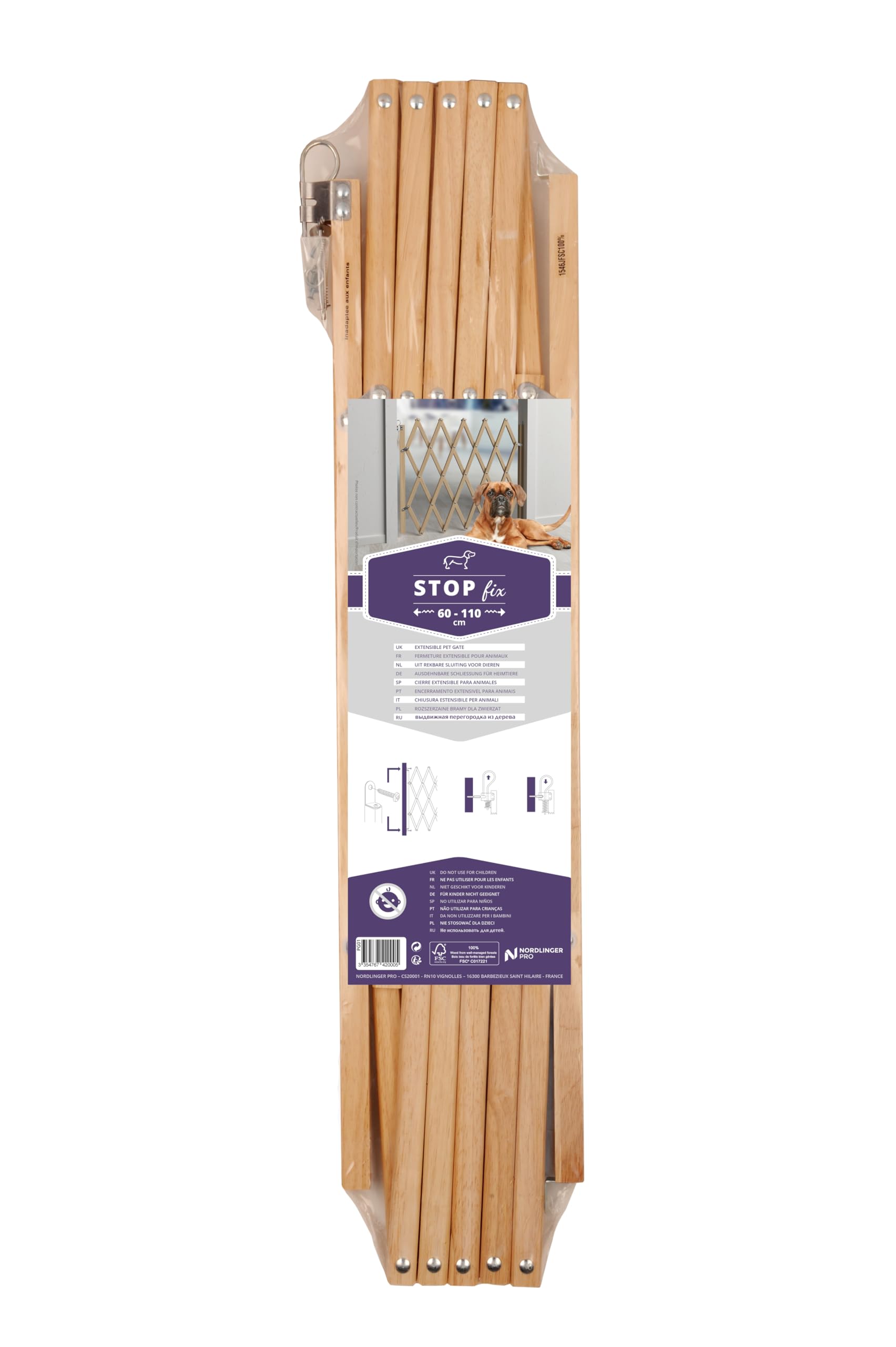 NORDLINGER Pro Barrière Animaux 742000 Stop'Fix - Bois 100% FSC - Extensible 60 à 1m10