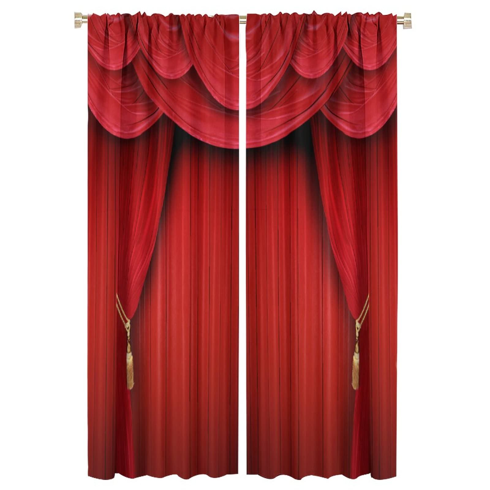 Movie Theater Curtains Retro Red Party Home Movie Theatre Rod Pocket Room Darkening Window Drapes for Bedroom Living Room W21 x L63 2 Panels
