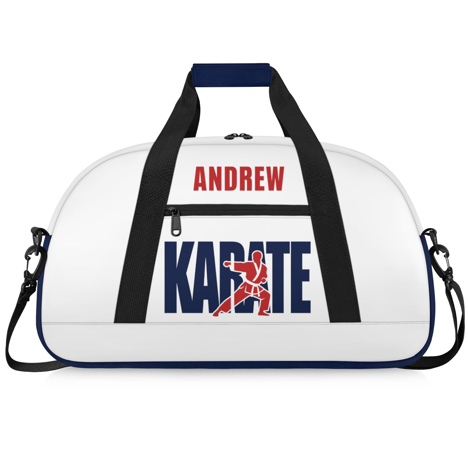 Martial Arts Training Duffle Bag | Personalised Taekwondo Karate Boxing Gym Bag for Men & Kids | Custom Name Water-Resistant Sports Holdall for Gear & Gloves, Karate Navy Red