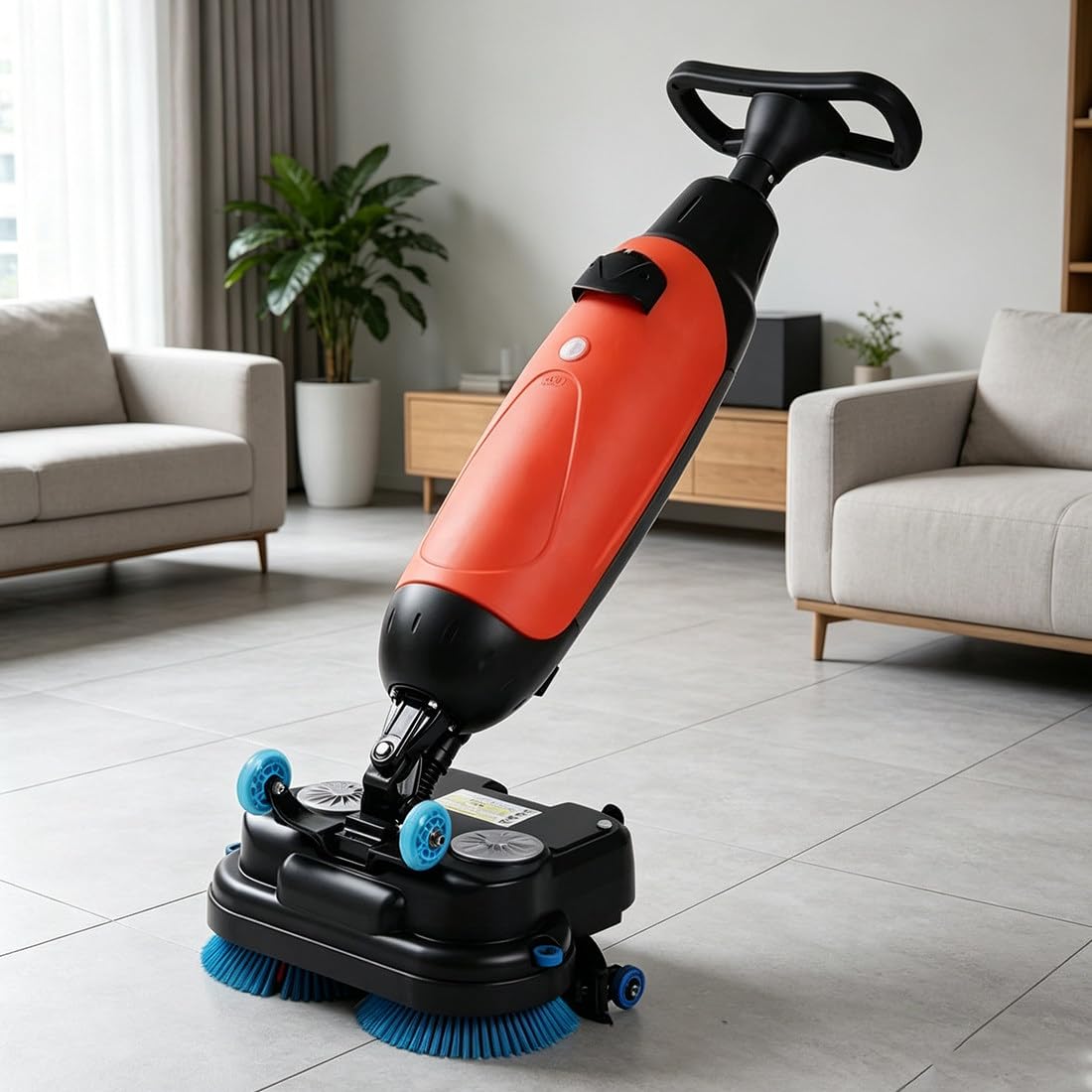 QianCruxtacy Commercial Walk Behind Floor Scrubber Dryer, With 1200㎡/H Cleaning Capacity, 360° Rotating Head, Dual Water Tanks Are Easy to Maintain, For Narrow Aisles, Corners & Under Furniture