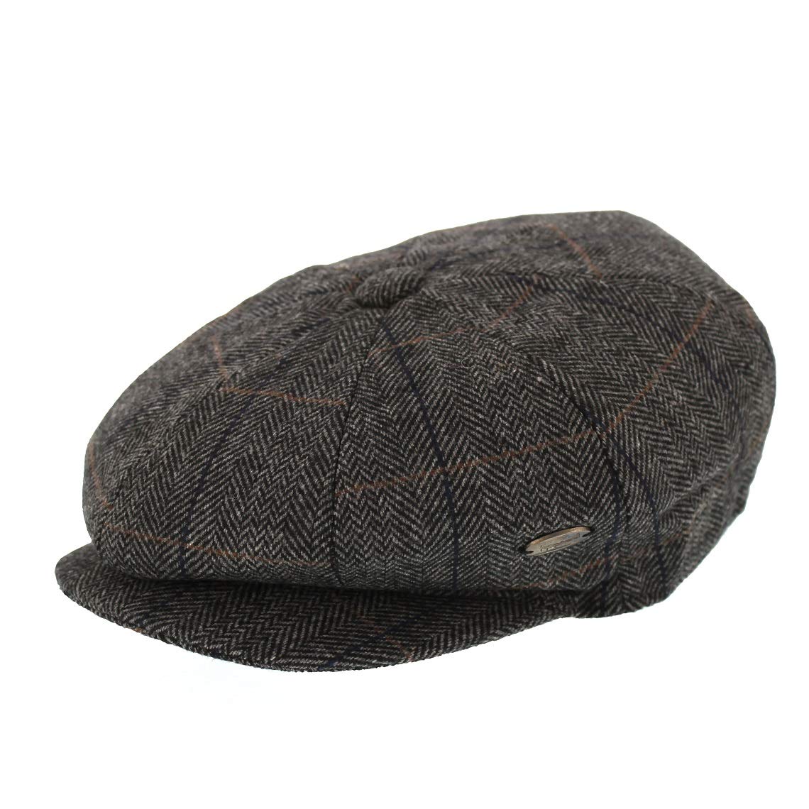 Whiteley Men's Black Grey Herrigbone Check Bakerboy Newsboy Cap With Press Stud Peak (, 7 1/4)