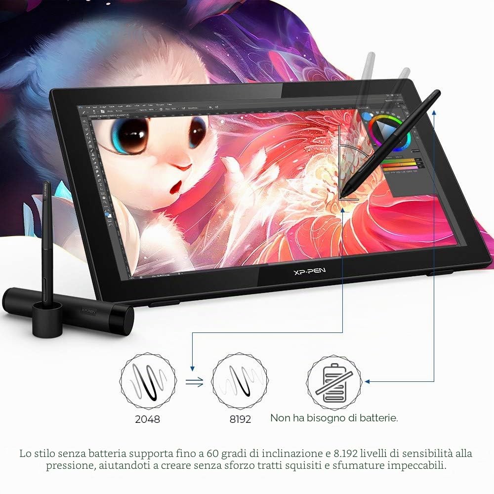 XP-PEN Artist 22 (2a generazione) Tablet da disegno da 21,5" con schermo 1080p con 86% di gamma di colori NTSC, penna senza batteria e supporto regolabile, supporta Windows e Mac