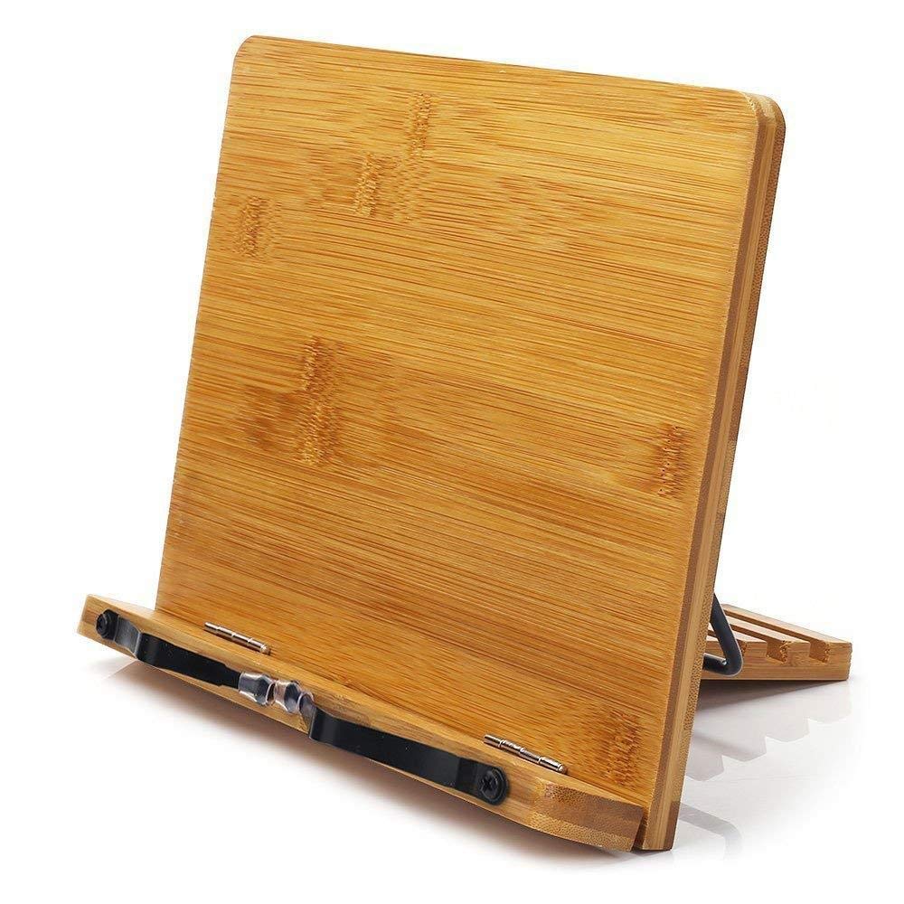 BeauentyBamboo Book Reading Stand, Laptop Holder, Adjustable Tray and Page Paper Clips