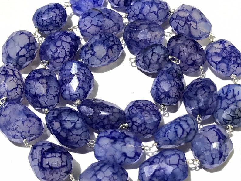 Perles à facettes en calcédoine bleue naturelle de 11 x 12 à 16 x 19 mm de long pour fabrication de bijoux pour collier et bracelet