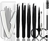 Muzioiernsu 10-Piece Professional Stainless Steel Eyebrow Tweezers Set - Facial Hair Removal Kit for Women & Men