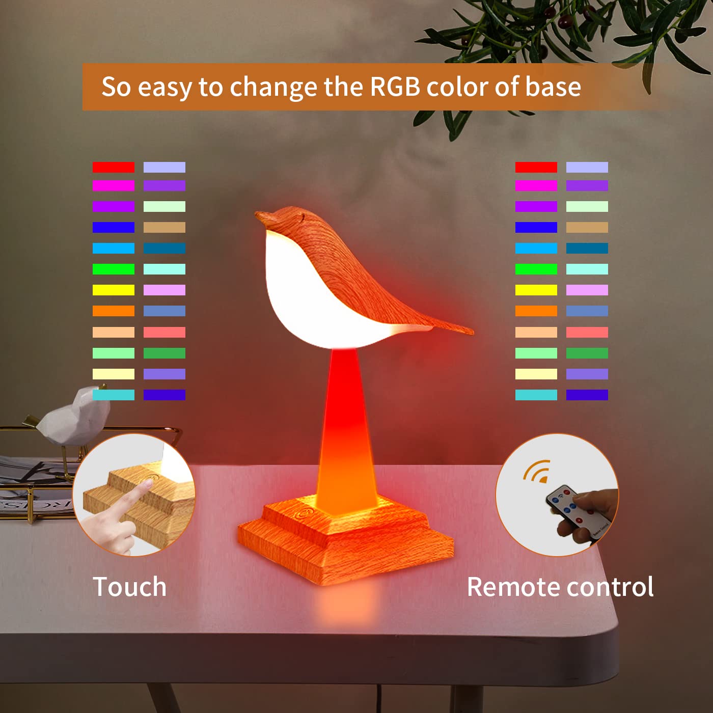 Xhope4u Cordless LED Table Lamp with RGB Base,Touch Sensor, Remote