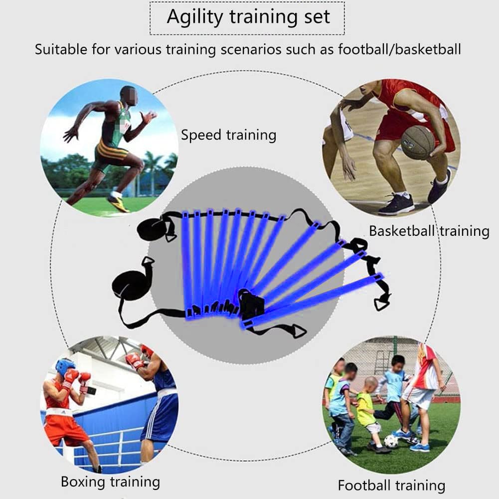 Equipo de entrenamiento de fútbol, juego de entrenamiento de agilidad de velocidad, incluye 1 escalera de agilidad, 4 pilas de acero, 12 conos de disco, 1 paraguas de resistencia, para