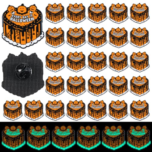 Liliaafar 36 Pieces Halloween Enamel Pins Set Grow in the Dark Halloween Lapel Pins Bulk for Backpacks Clothing Hat Bag Gifts (Pumpkin Cake)