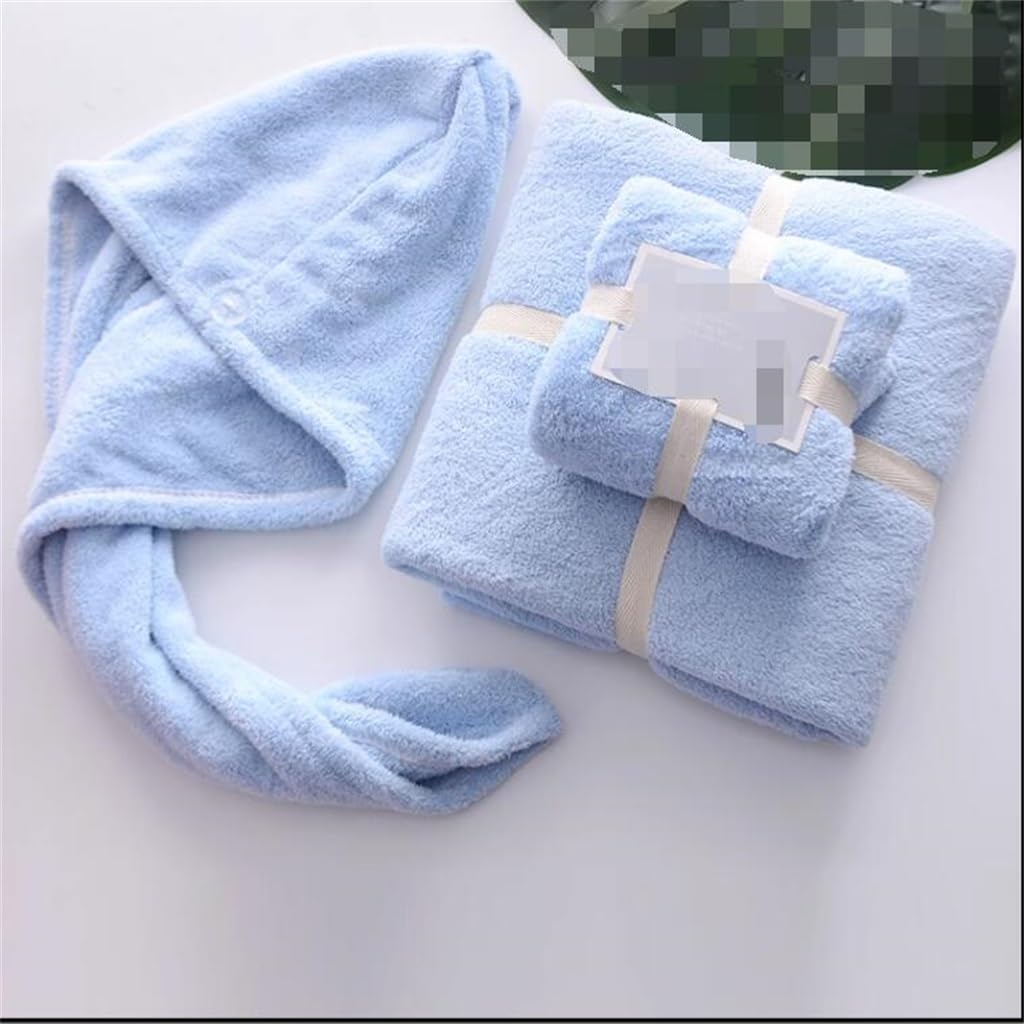 Household Bath Towel Three Piece Set Bathing Super Soft Quick Drying Hair Cap for Men and Women(E)